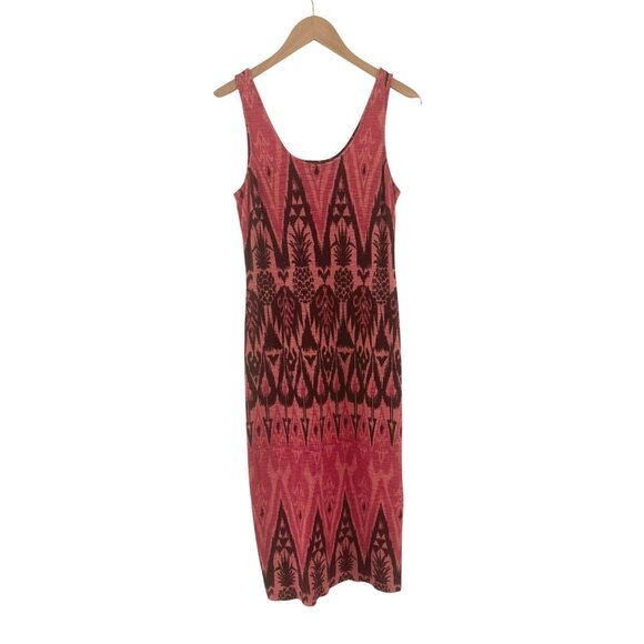 Tommy Bahama Coral Pineapple Ikat Print Cotton Sheath Midi Dress Size M Summer - Picture 6 of 6